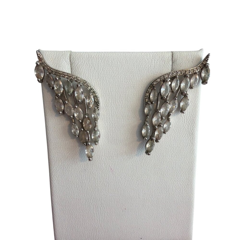 Anthropologie Apples Figs Marquise Curve Tassel Earrings Silver Tone 1.5" 6.46g